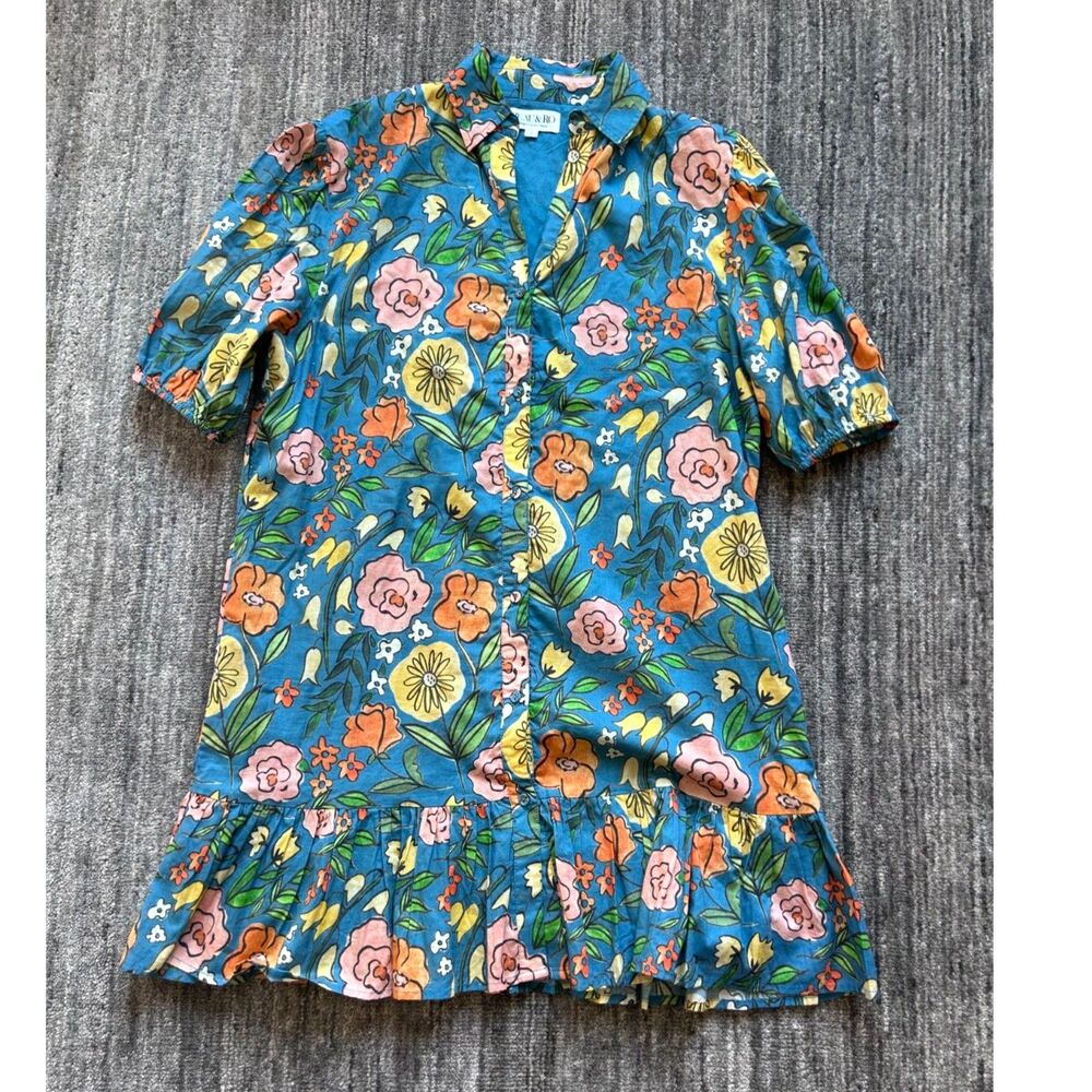 Beau & Row Monica Shirt Dress Ruffle Hem S (no belt)